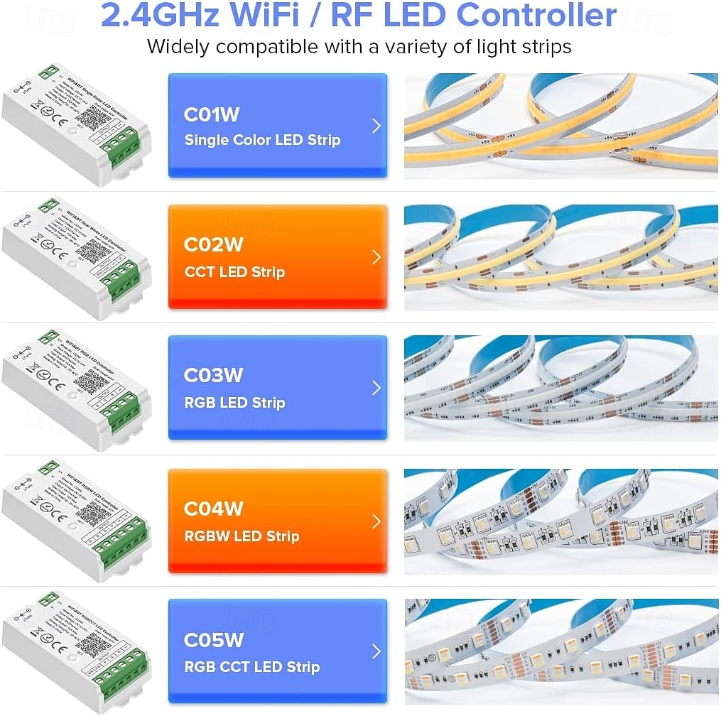 COB LED Strip RGBCCT Color Changing 16.4FT 840LED/m Flexible High Density Light  Optional RF 2.4GHz Wireless Remote Tuya Controller 4 Zones Group Control PWM RGBCCT 2025 - $48.99 –P8
