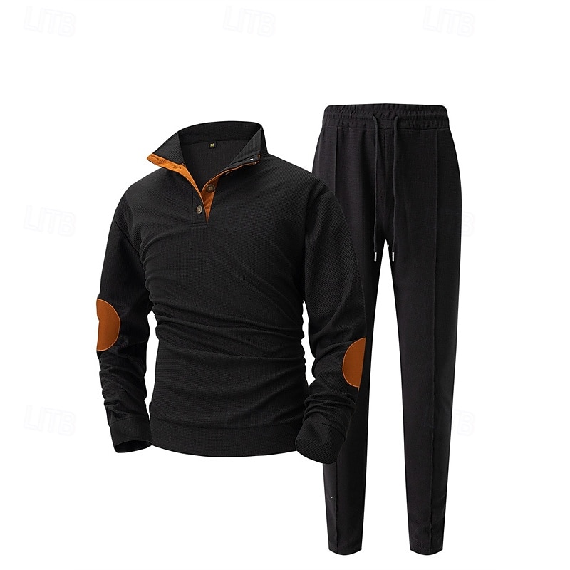 Herre Genser Joggedress Antrekkssett Høy krage utendørs Daglig Sport Snorer Lomme Fargeblokk Svart Hvit Kongeblå Polyester Sportsklær Mote Gatemote Vår 2026 - $46.99 –P5