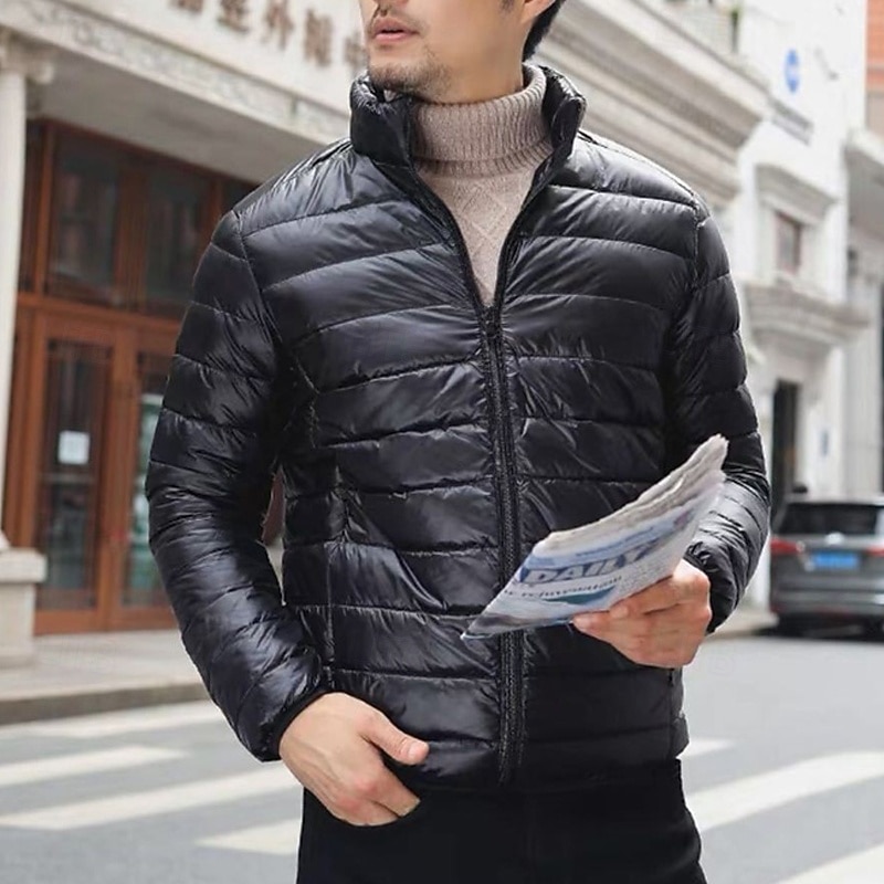 Bărbați Palton de iarnă Geacă puffer Jachetă căptușită Buzunar Poliester Vacanță Purtare Zilnică Dată Regulat Modă Casual Comfortabil Termic cald Iarnă Culoare solidă / simplă Roșu Vin Negru 2025 - $20.99 –P6