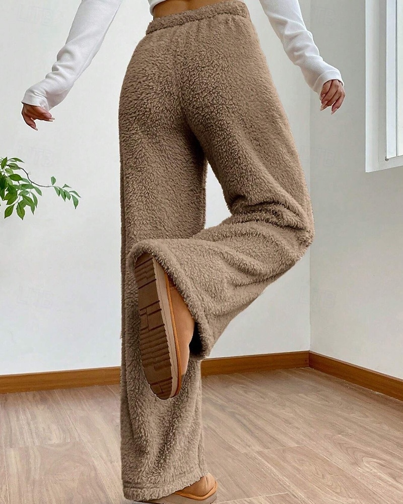 Mulheres Atrevido chinês Casual Comprimento total Cintura Média Tecido Design de cordão elástico Térmico / Quente Com Stretch Ao ar livre Férias Rua Camelo Adamascado Cinzento Preto Inverno Ajuste de 2025 por $19.99 –P7