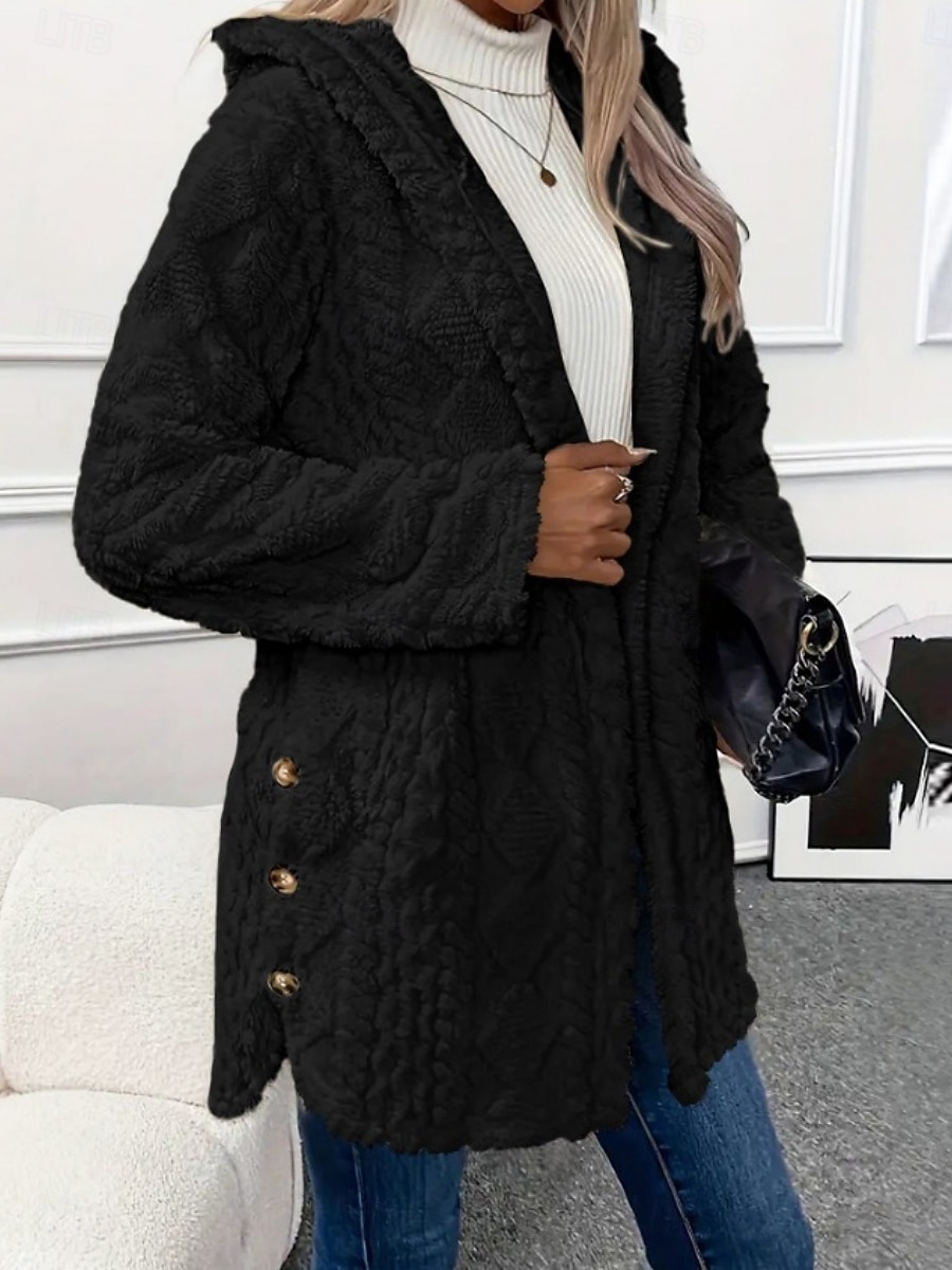 Femmes Veste Sherpa Veste Décontractée Confortable Respirant Avec Poches Boutons Occasionnel Uni Vacances Rue Occasionnel Tenue quotidienne Ouvert devant Régulier À capuche Coupe régulière manche de 2025 ? $28.99 –P17