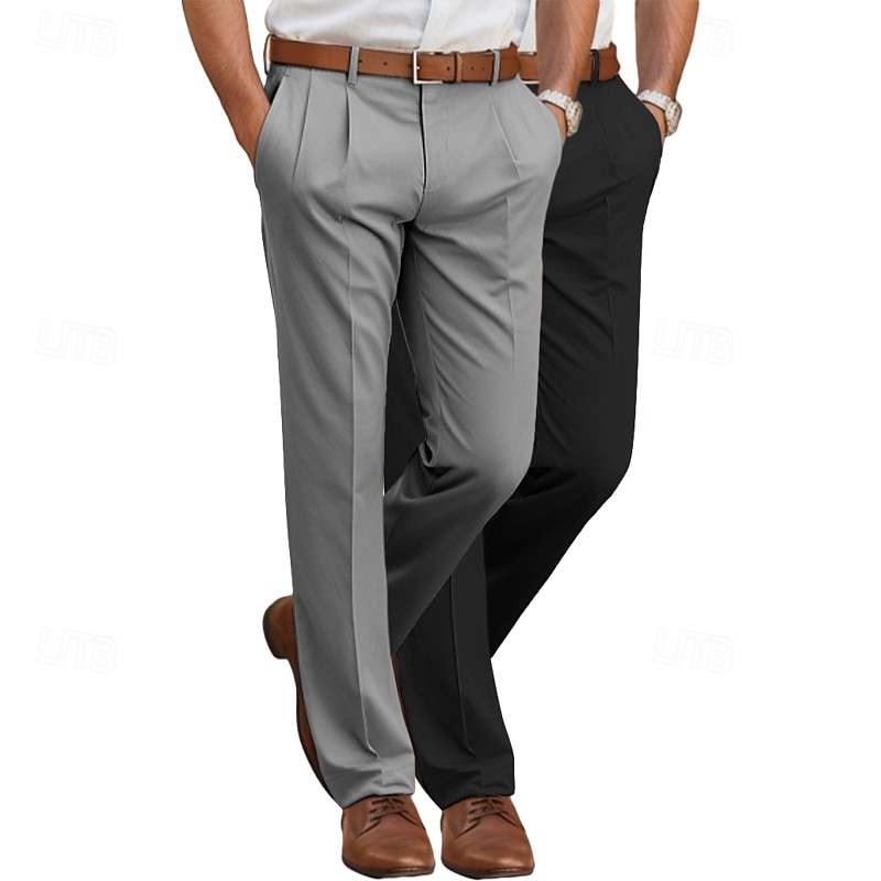 Herren Hose Anzughose Freizeithose Faltenhose Fronttasche Gerader Schnitt Mehrfachpackung Einfach Komfort Volle Länge Hochzeit Geschäft Lässig Mode Klassisch Braun + Schwarz Marineblau+Braun 2026 - $37.99 –P9