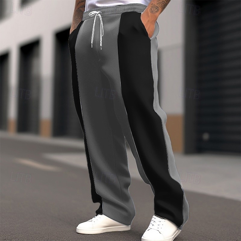 2026年 男性用 スウェットパンツ ワイドレッグスウェットパンツ ズボン ドローストリング パッチワーク ポケット カラーブロック 履き心地よい スポーツ・アウトドア 日常 ファッション カジュアル ブラック ルビーレッド マイクロエラスティック  コレクション – $12.99 –P13