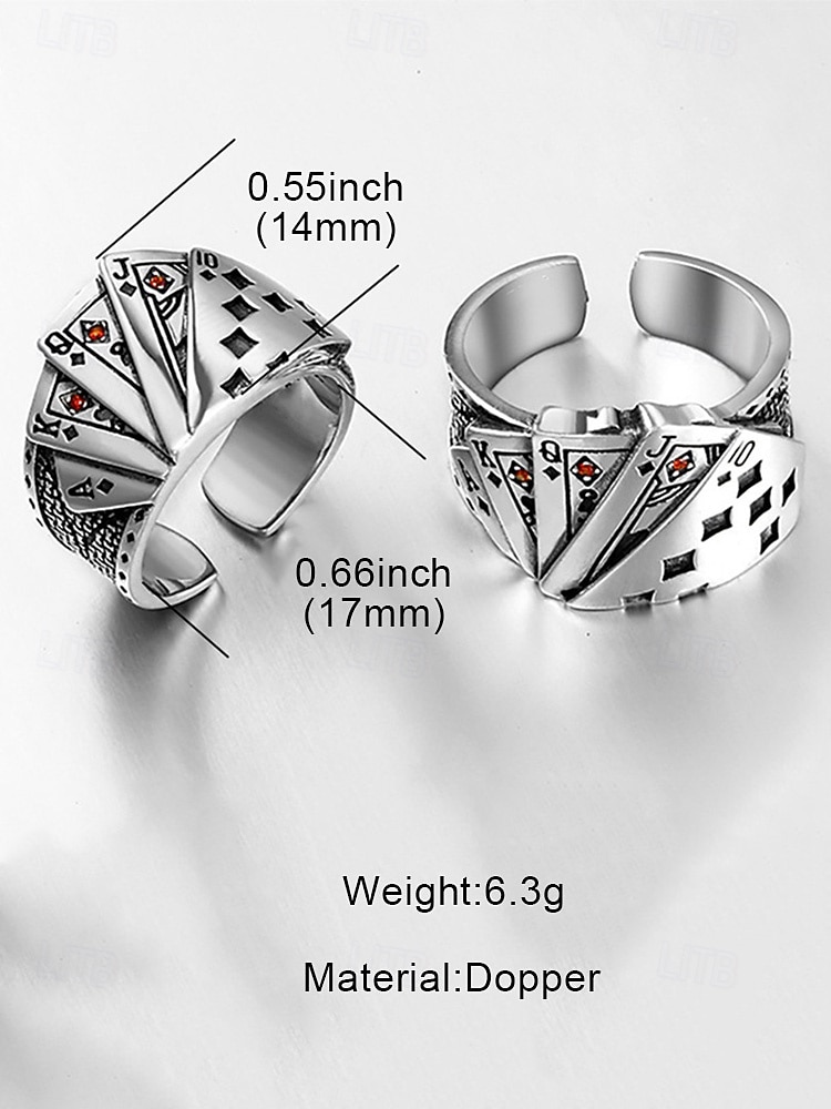 Pokerring voor heren van legering – vintage speelkaartontwerp, verstelbare band voor gothic, punkstijl, feest- en vrijetijdskleding 2026 - $9.99 –P8