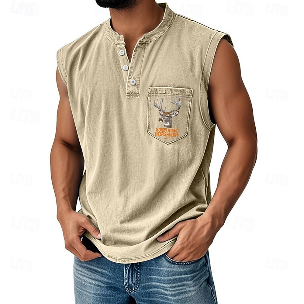Męskie Kamizelka Top Podkoszulki Bluzka na ramiączkach Bez rękawów Henley Na każdy sezon Renifer Jeleń Moda Designerskie Kieszeń Urlop Ulica Wyjściowe Czarny Rumiany róż Granatowy Top Tee dla mężczyzn 2026 - $36.99 –P2