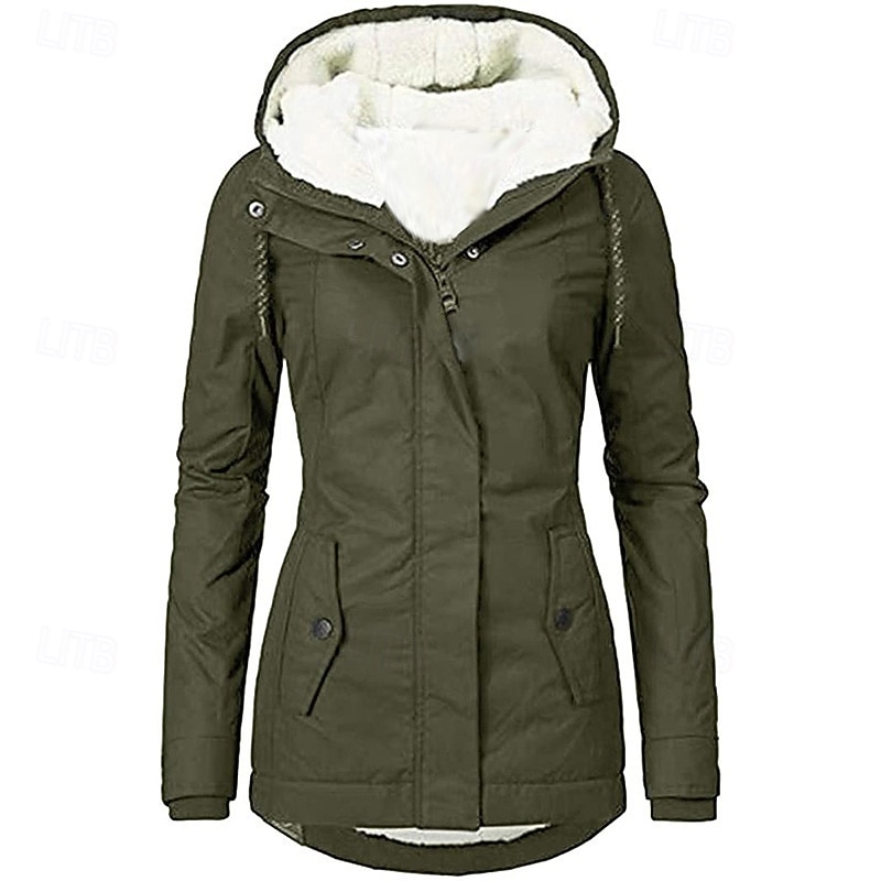 Femmes Manteau d'Hiver Veste à Capuche Chaud Confortable Fermeture éclair Avec Poches Occasionnel Uni Extérieur Vacances Tenue quotidienne Week-end Régulier À capuche Coupe régulière manche longue de 2025 ? $53.99 –P5
