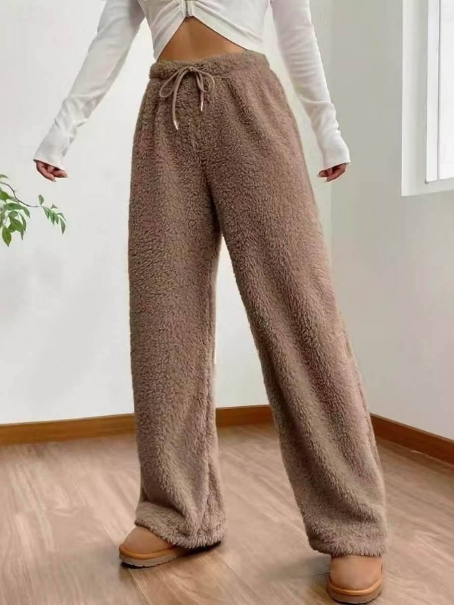 Pentru femei Pantaloni din lână Pantaloni Pantaloni largi Pantaloni casual Vacanță Modă De Bază Lungime totală Talie Înaltă Culoare solidă Simplu Cordon Talie elastică Picior drept Απαλό Comfortabil 2026 - $22.99 –P3
