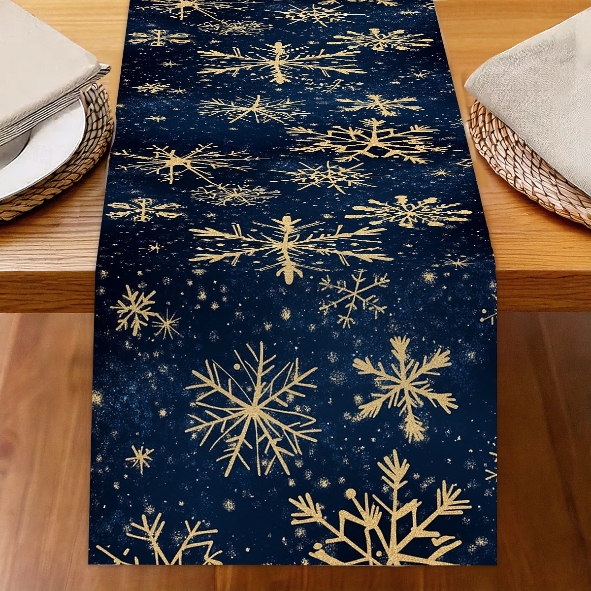 Jul Linneduk Högtids Tecknad Jultomte Snöflinga Tryck Duk Matbord Dekor Vardagsrum Bänkskiva Festlig Dekoration 2025 - $7.99 –P15
