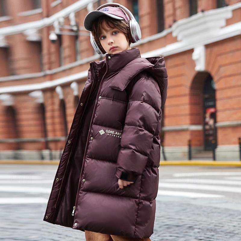 Kids Boys' Down Jacket Outdoor Jacket Puffer Jacket Outerwear Solid Color Long Sleeve Waterproof Keep Warm Windproof Coat Outdoor Daily Basic Black Red Green Fall Winter 4 years+ 2026 - kr.672 –P5