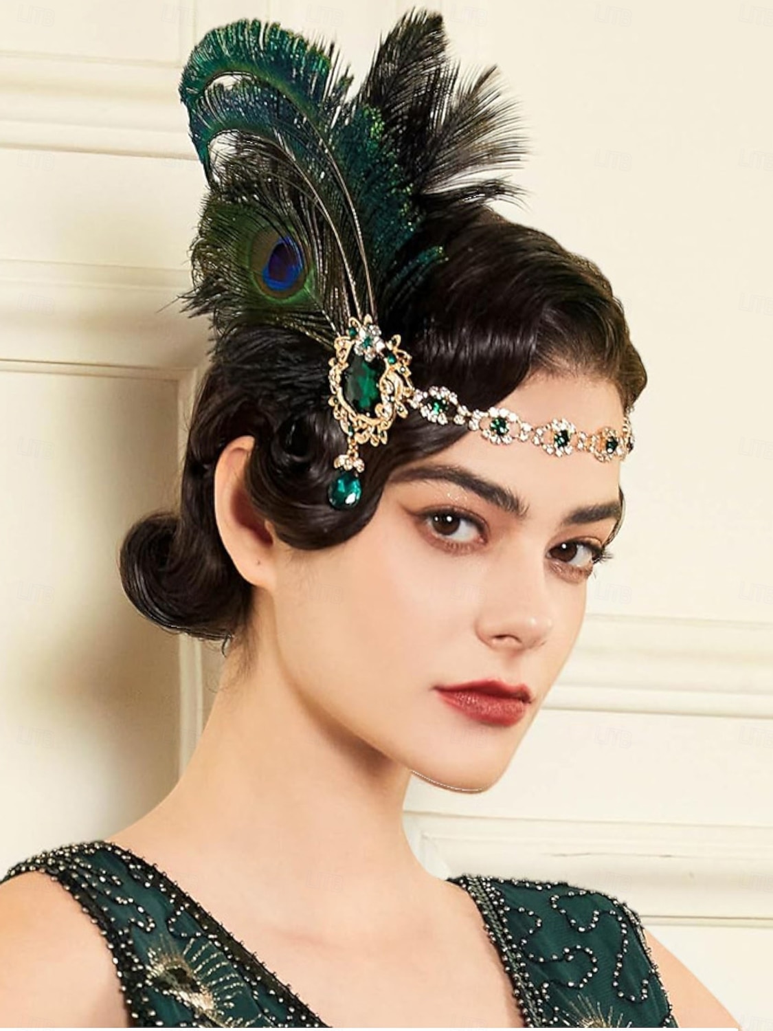 مجموعة مجوهرات نسائية من طراز جاتسبي فلابر من عشرينيات القرن العشرين - عصابة رأس من ريش الطاووس، سوار من اللؤلؤ، أقراط، قلادة، وقفازات للحفلات الكلاسيكية والملابس المسائية 2026 - $26.99 –P1