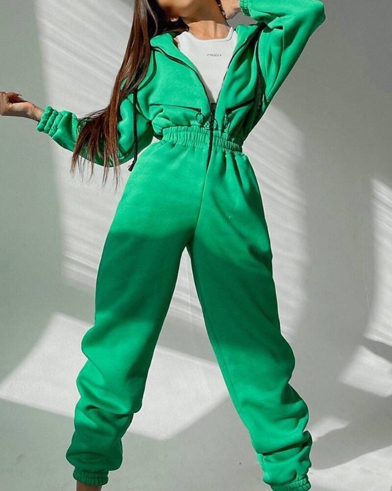 Női Szabályos Jumpsuitek Utcai sikk Színes Hosszú ujj Kapucni Kollázs Cipzár Utca Napi Normál Fehér Arcpír rózsaszín Medence Ősz 2025 - $27.99 –P7