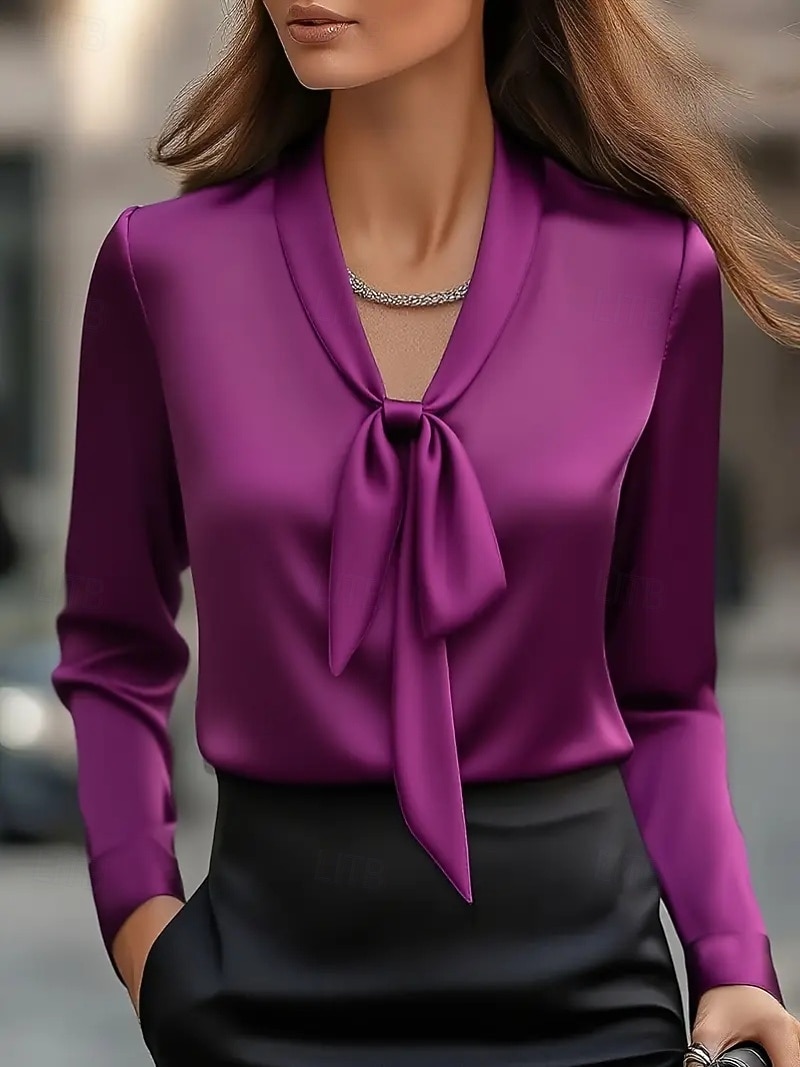 Per donna Elegant Elegante Raso/Satin Blusa Semplice Elegante Quotidiano Cravatta al collo Top Regolari Quotidiano Allacciato Nero Bianco Rosa Viola Autunno del 2025 a $25.99 –P3
