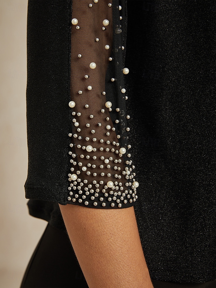 Pentru femei Topuri imbracate Topuri de seară Strălucire Ștrasuri Stras Elegant Petrecere Lungime Manșon 3/4 Stil Nautic Muncă Invitat la nunta Îmbrăcăminte de seară de petrecere Negru Primăvar 2026 - $75.99 –P5