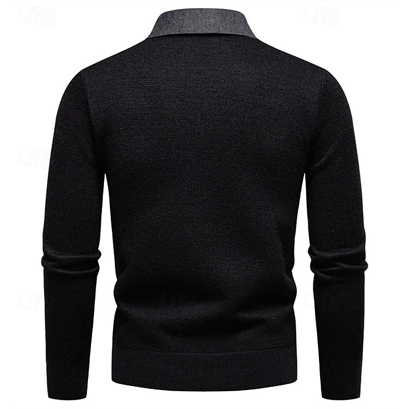 Men's Pullover Sweater Jumper Knit Sweater Ribbed Knit Regular Tops Knitted Fleece Plain Turndown Fashion Basic Vacation Daily Wear Clothing Apparel Winter Black Dark Gray S M L 2025 - $36.99 –P9