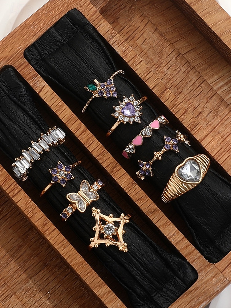 Women's Alloy Ring Set with Heart, Butterfly, and Star Designs, Fashion Boho Stackable Rings for Parties, Weddings and Everyday Wear 2025 - $11.99 –P2
