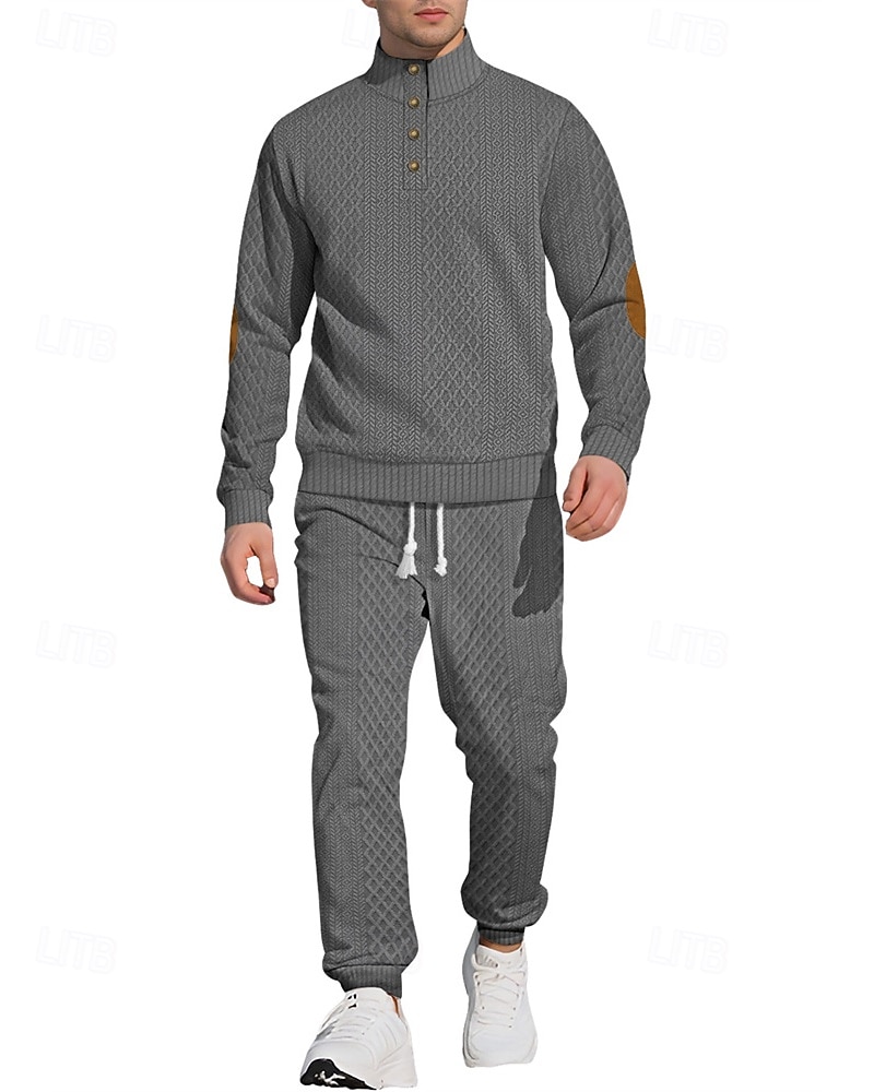 Men's Sweatshirt Tracksuit Outfit Set Stand Collar Outdoor Daily Sports Jacquard Drawstring Button Up Color Block Wine Red Black White Polyester Activewear Fashion Streetwear Spring 2025 - $52.99 –P5