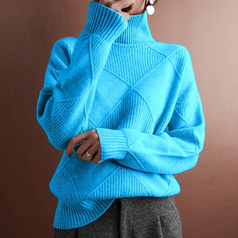 Women's Sweater Pullover Elegant Streetwear Solid Color Turtleneck Knitted Long Sleeve Regular Tops Knit Daily Holiday Going out Black Royal Blue Fall Winter 2026 - $27.99 –P4