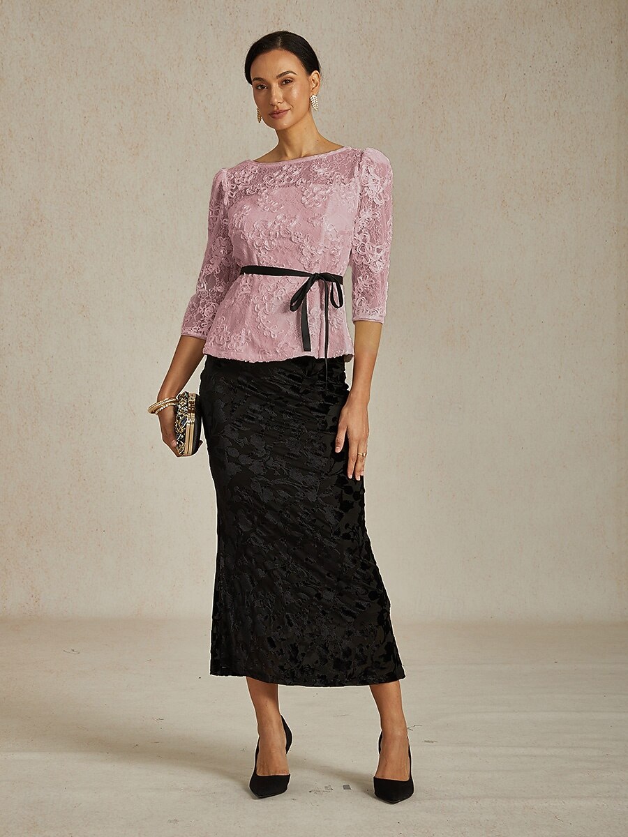 Femmes Hauts en dentelle Fleuri Graphique Élégant Col Bateau Hauts Réguliers Rose pâle Été Printemps Automne de 2025 ? $89.99 –P4