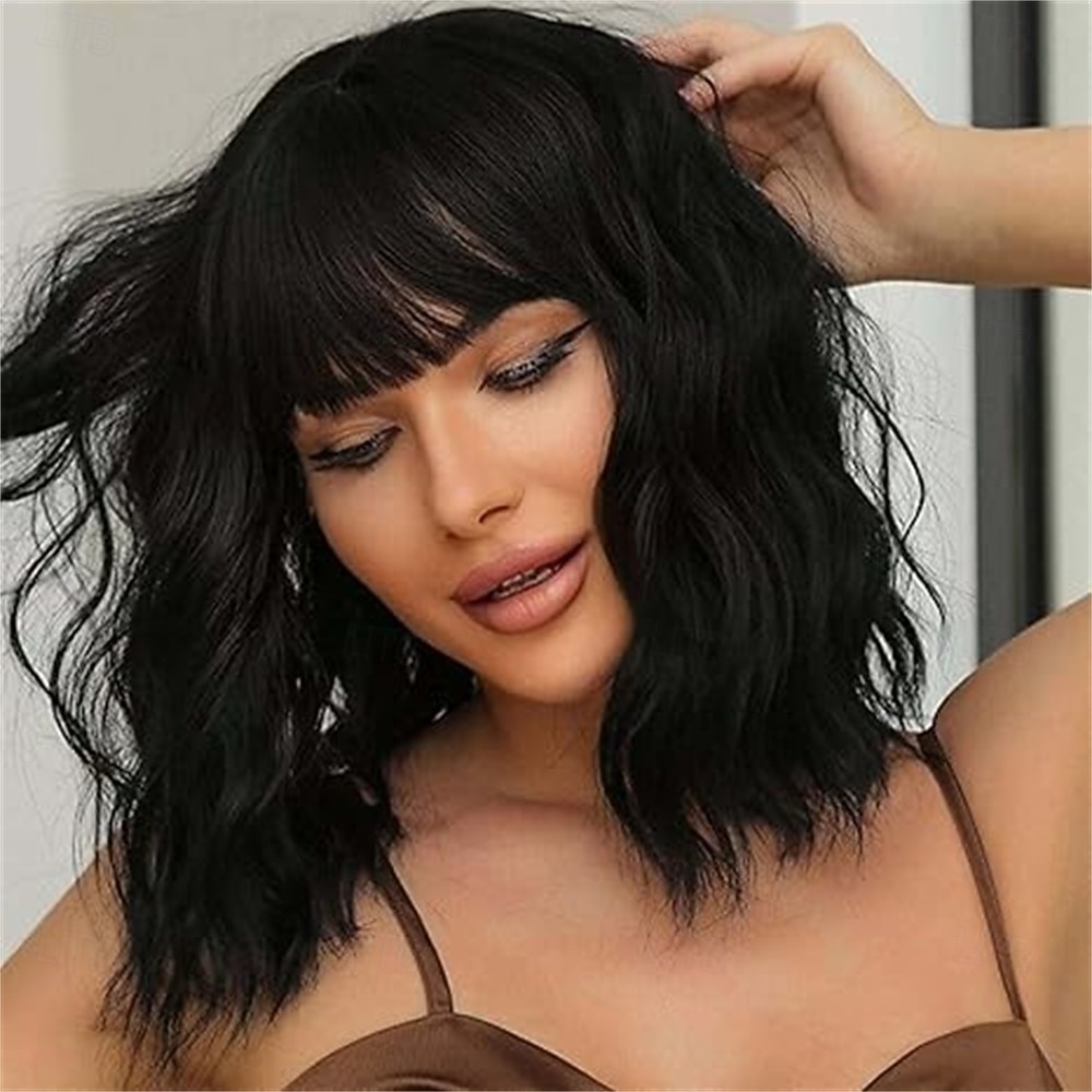 Purple Wig with Bangs Soft Short Bob Wavy Wigs for Women Synthetic Shoulder Length Women's Curly Wigs for Halloween Costumes Cosplay Daily 2026 - $21.99 –P9