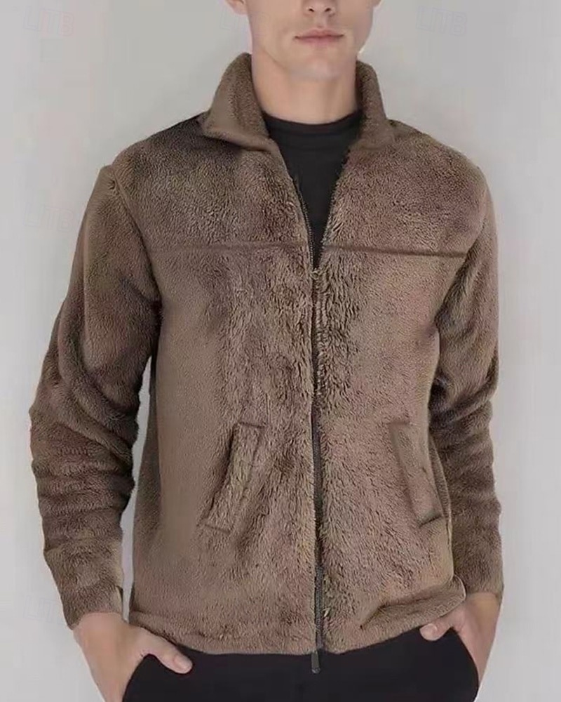 Pánské Zimní bunda Teddy Coat Neformální bunda Dovolená Denní Zahřívací Kapsy Fleece Podzim zima Bez vzoru Módní Šik ven Stojáček Standardní Černá Námořnická modř Hnědá Khaki Tmavě šedá Saka 2025 - $32.99 –P10