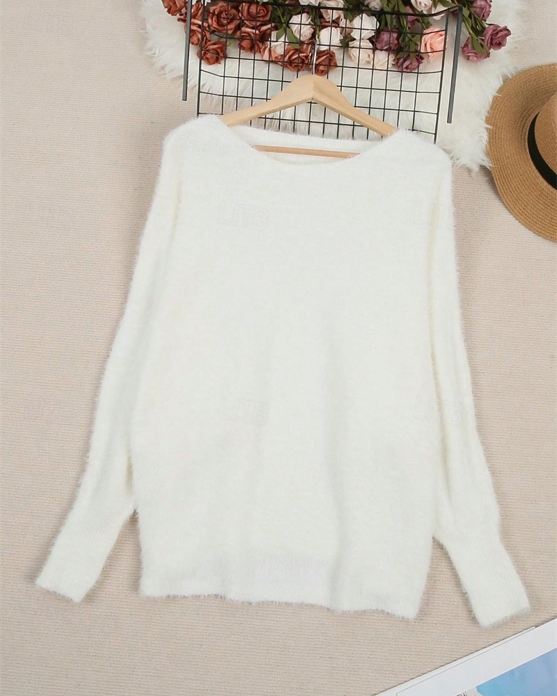 Naisten Neulos Pusero Katutyyli Vapaa-aika Puhdas väri Joustin Tiukka pyöreä kaula-aukko Kudottu Pitkähihainen Tavalliset topit Neuloa ulko- Päivittäin Viikonloppu Valkoinen Syksy Talvi 2025 - $35.99 –P2