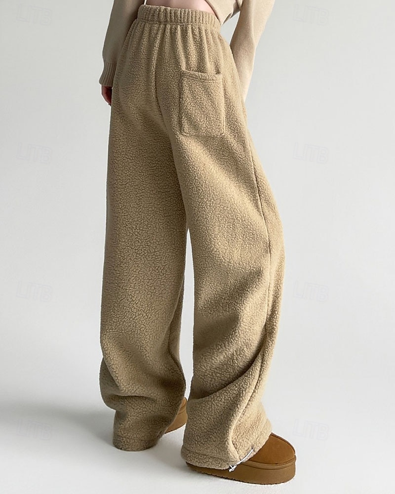 Per donna Culotte Gamba Larga Pantaloni in Pile Streetwear Casual Lunghezza intera Vita media Semplice Tasca Elastico in vita Coulisse alla gamba Confortevole Micro-elastico Vacanza Streetwear del 2025 a $24.99 –P4