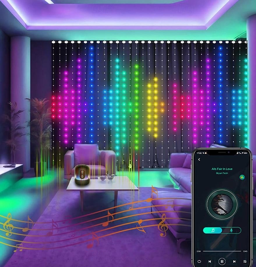 chytré LED záclonové světýlka, LED záclonové světýlka měnící barvu, dynamické DIY záclony s vílími řetězci do ložnice, pozadí, párty, interiéru, exteriéru (aplikace, dálkové ovládání) 2026 - $105.31 –P1