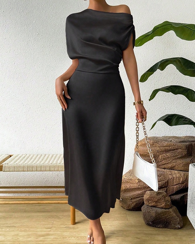 Women's Midi Dress Satin Dress Party Dress Cocktail Dress Elegant Fashion Modern Evening Party Party Special Occasion Regular Fit Plain Sleeveless Crew Neck Black Dusty Blue Green Summer Spring Fall 2026 - zł120.18 –P7