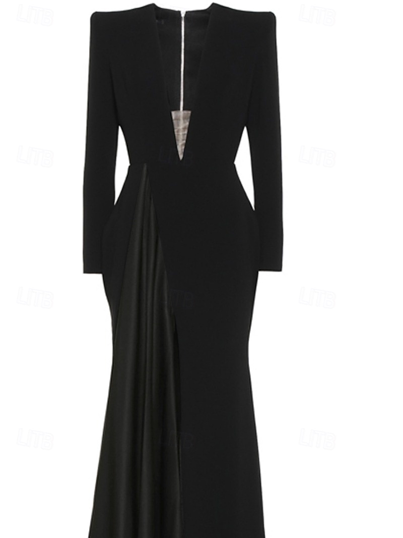 Rochie de smoking Linia -A Oficial Crep stretch Elegant Manșon Lung Lungime Gleznă Coapsa despicată În V 2025 - $129.99 –P2