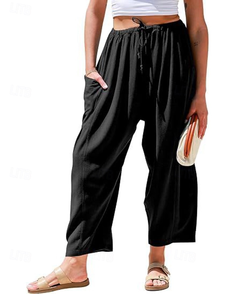 Per donna Gamba larga Chinos Streetwear Casual Lunghezza intera Vita media Semplice Coulisse Tasca Confortevole Micro-elastico All'aperto Vacanza Streetwear Rosso scuro azzurro cielo Nero Bianco del 2025 a $24.99 –P6
