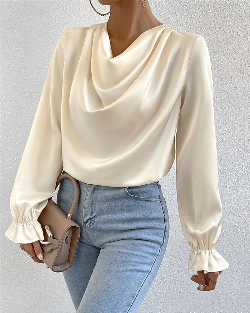 Femmes Chemise Chemise en satin Uni Élégant Occasionnel manche longue Col Bénitier Hauts Réguliers Quotidien Sortir Drapé Noir Rose Claire Vert Abricot Printemps Automne de 2025 ? $18.99 –P16
