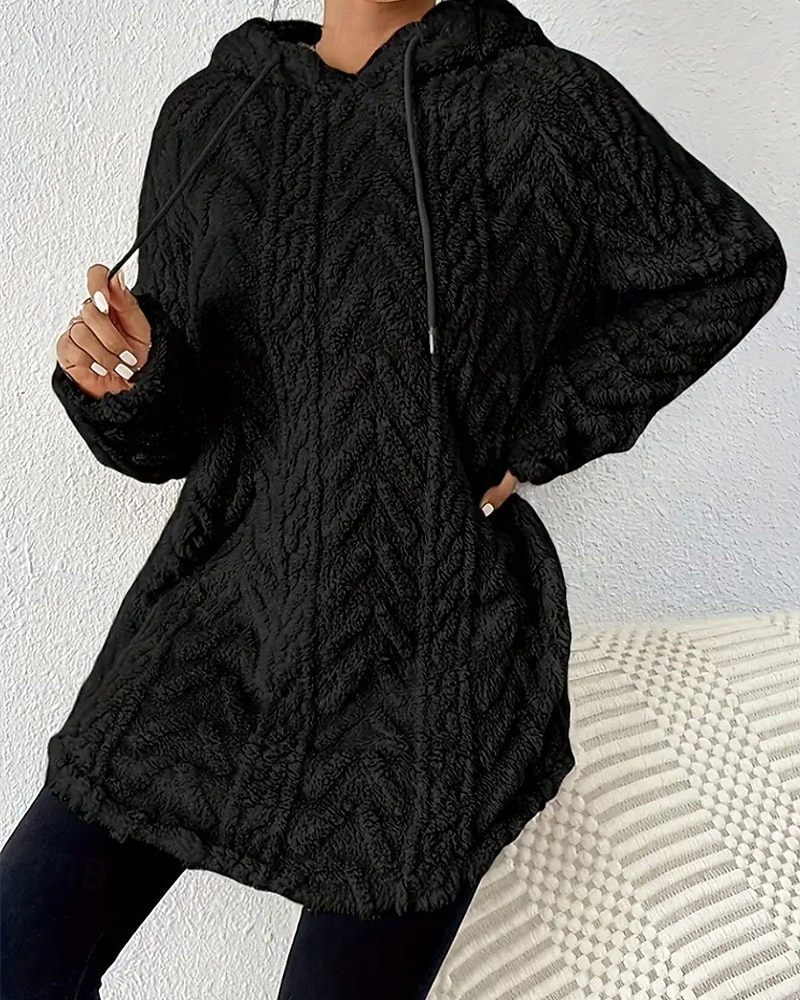 Mulheres Pulôver Moletom Com Capuz Tecido Roupa de rua Casual Velo Sherpa Manga Longa Com Capuz Tops regulares Rua Feriado Com Cordão Preto Branco Vermelho Roxo Bege Outono Inverno de 2025 por $27.99 –P19