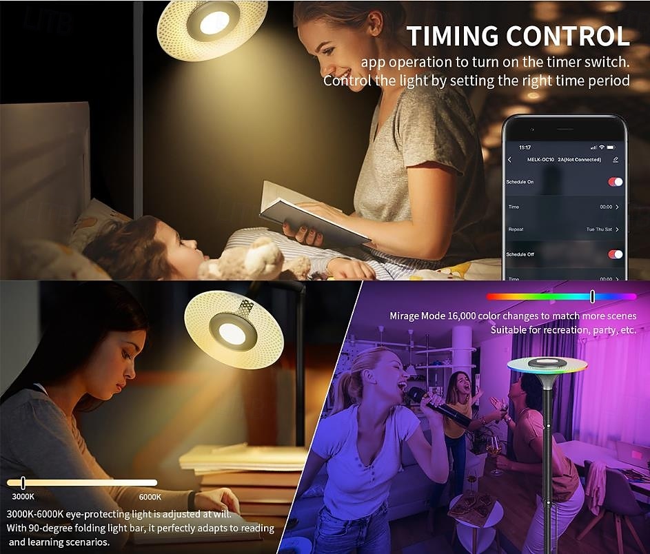 Lámpara de pie RGB para sala de estar, lámpara de pie inteligente con control remoto de aplicación para dormitorio, oficina y lectura. 2025 - $54.99 –P3