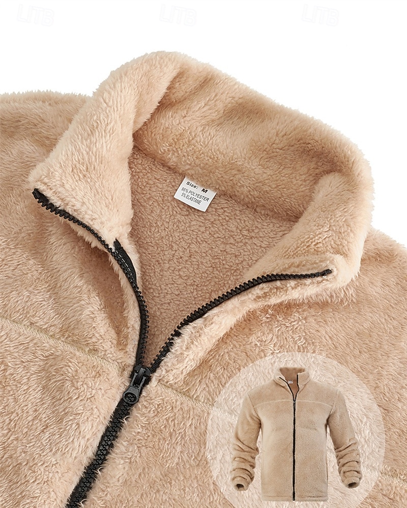 Pánské Zimní bunda Teddy Coat Neformální bunda Dovolená Denní Zahřívací Kapsy Fleece Podzim zima Bez vzoru Módní Šik ven Stojáček Standardní Černá Námořnická modř Hnědá Khaki Tmavě šedá Saka 2025 - $32.99 –P8