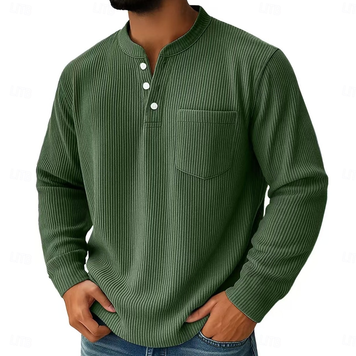Męskie Koszula sztruksowa Koszula Henley Koszulki Długi rękaw Jednokolorowe Równina Teksturowany Moda Designerskie Codzienny Kieszeń Guziki Ciepłe Henley Codzienny Na zewnątrz Lato Jesień Zima 2026 - $25.99 –P2