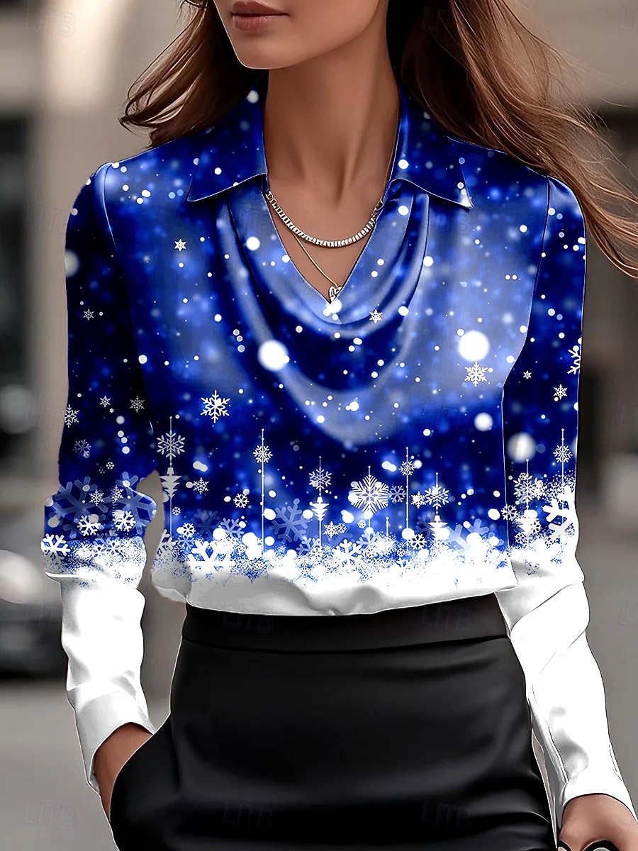 Jul Dame Skjorte Nyanse Grafisk Snøfnugg Elegant Stilfull Fritid Langermet Cowl-hals Vanlige topper Arbeid Festkveldsklær Daglig Rynket Drapering Vin Blå Lilla Høst Vinter 2025 - $34.99 –P1