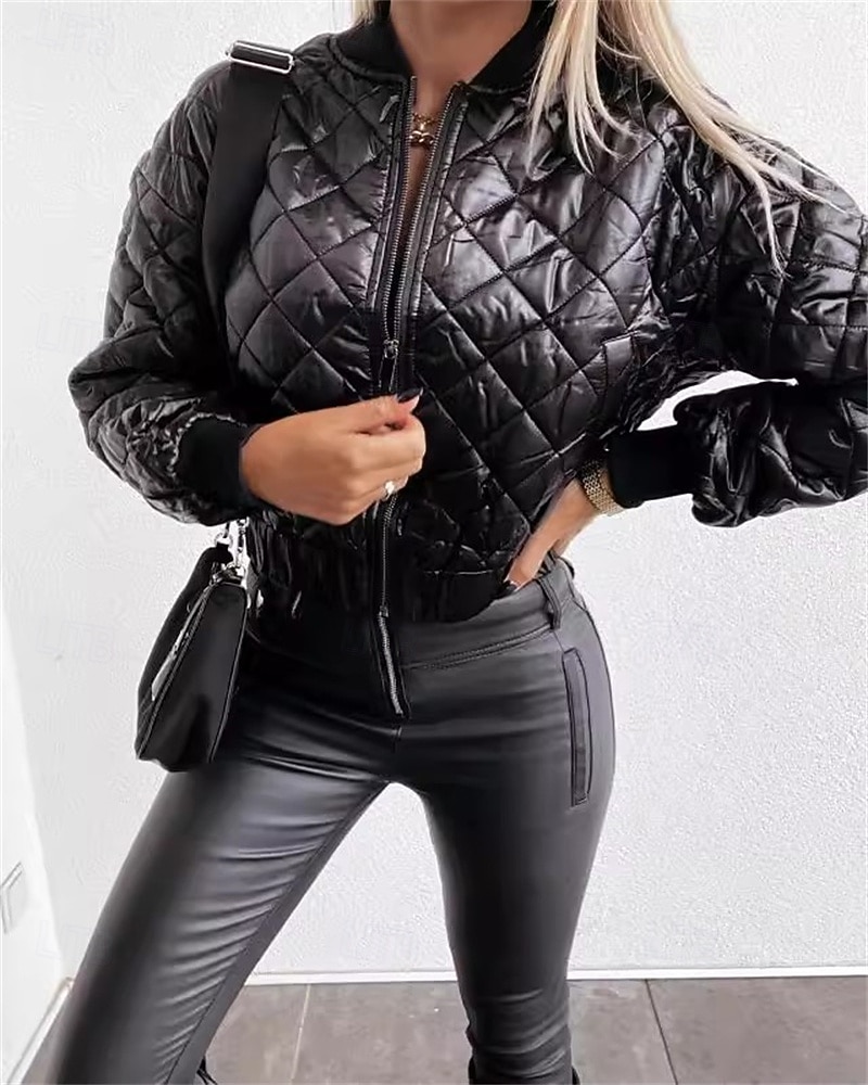 Per donna Giacca imbottita Giacca Casual Caldo Confortevole Cerniera Tasca Moda All'aperto Semplice Uscire Weekend Cerniera Regolare Collo alla coreana Vestibilità regolare Manica Lunga Capispalla del 2025 a $26.99 –P12