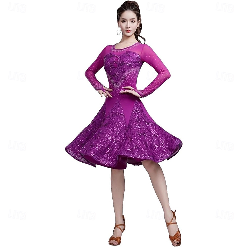 Latin Dance Dress Splicing Women's Performance Training Theme Party Long Sleeve 100% Cotton 2025 - $186.99 –P4