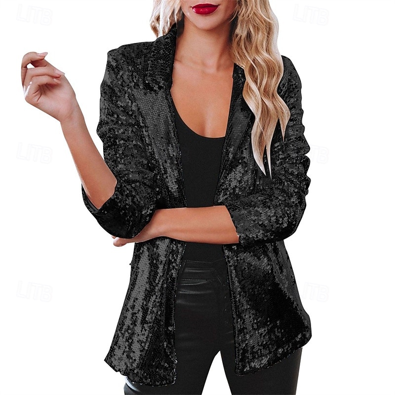 Pentru femei Jachetă cămașă Blazer Comfortabil Respirabil Sequin Modă Zilnic Simplu În aer liber Casual Zilnic Regulat Rever Fit regulat Manșon Lung Îmbrăcăminte exterioară Argintiu Negru Roșu Vin 2025 - $28.99 –P9
