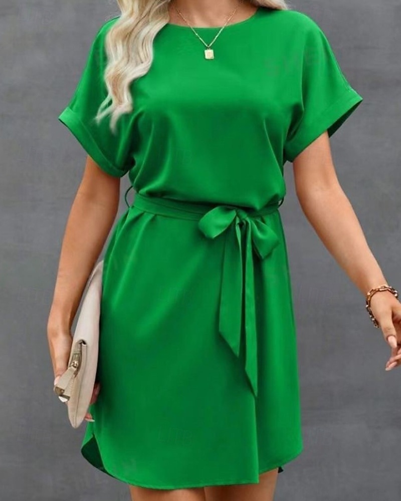 Damskie Sukienka mini Satynowa sukienka Moda Nowoczesny Na zewnątrz Urlop Święto Regularny Równina Krótki rękaw Półgolf Niebieski Wino Ciemnozielony Zielony Lato Wiosna Jesień 2026 - $26.99 –P1