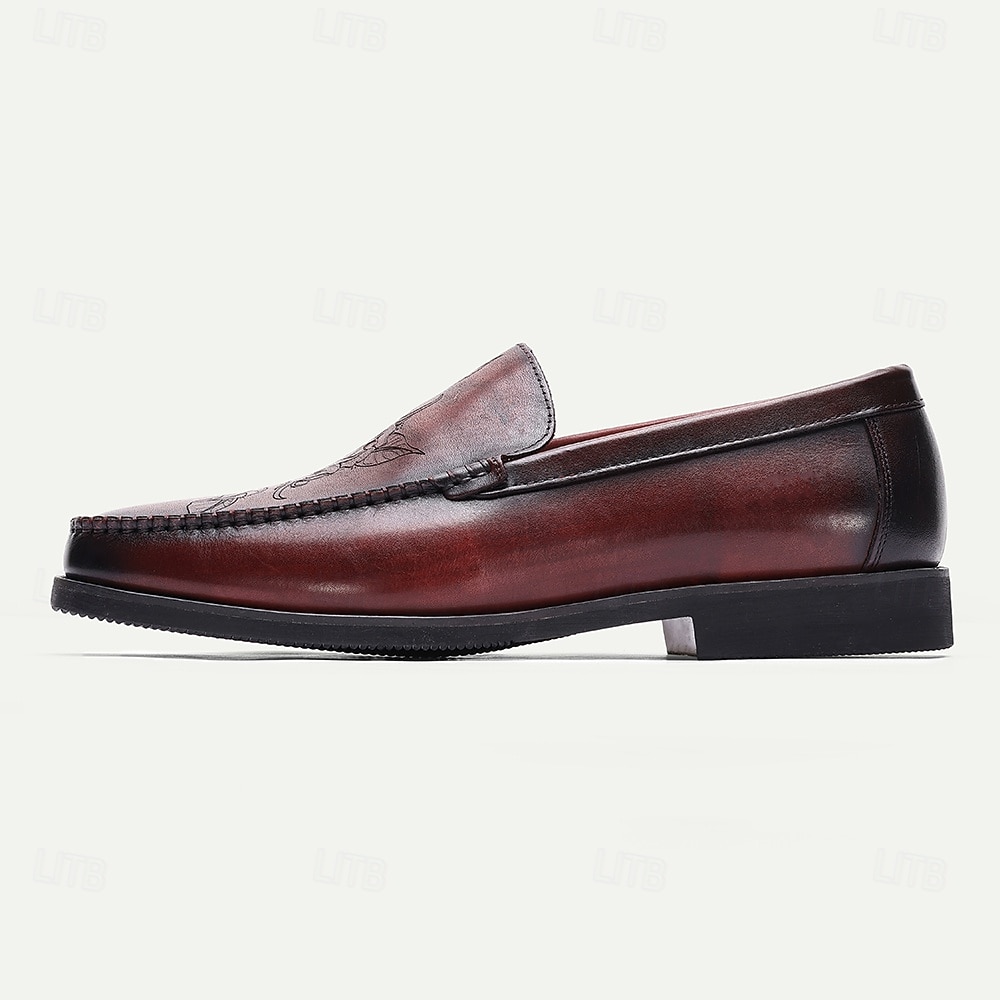 mocassini da uomo in vera pelle color bordeaux: classiche scarpe eleganti slip-on con stampa goffrata per ufficio, feste e occasioni formali del 2026 a $84.99 –P3