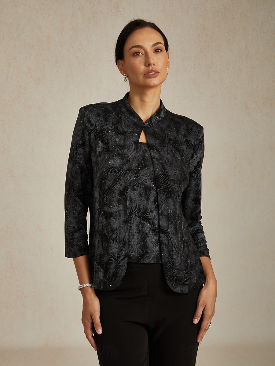 Dame Bluse Dressy topper Elegant Stilfull 3/4 ermer Kinesisk Krave Vanlige topper Bryllupsgjest Arbeid Formell klær Svart Høst Vinter 2025 - $89.99 –P1