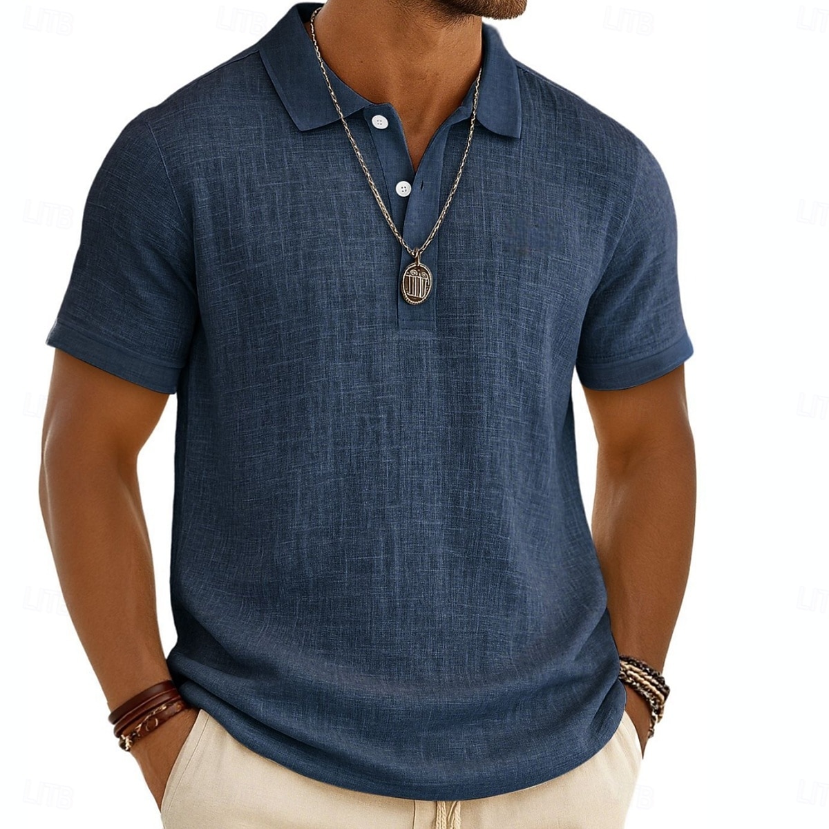 Homens Camisa de linho Camisas Polo Férias Casual Clássico Manga Curta Moda Côr Sólida Botões Verão Primavera Normal Preto Branco Verde Claro Cinzento Azul Marinha cáqui Camisa de linho de 2026 por $26.99 –P6