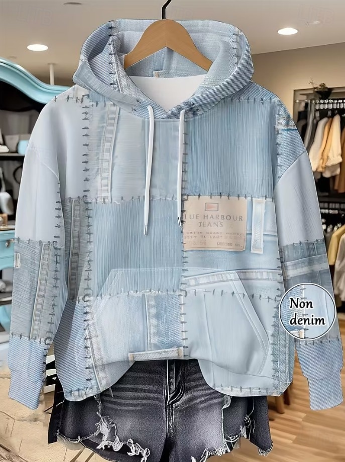 Mujer Sudadera con capucha Pullover Retazos Estampado Bolsillo delantero Graphic Geométrico Punk Activo Vintage Manga Larga Con Capucha Tops regulares Calle Uso Diario Azul Piscina Azul vaquero 2026 - $28.99 –P7