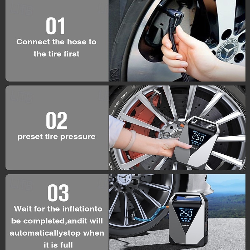 2026年 車用ジャンプスターター、オールインワン型インフレータブルポンプ、8000mAhポータブル充電器、自動始動装置、緊急用車バッテリースターター  コレクション – $134.99 –P9