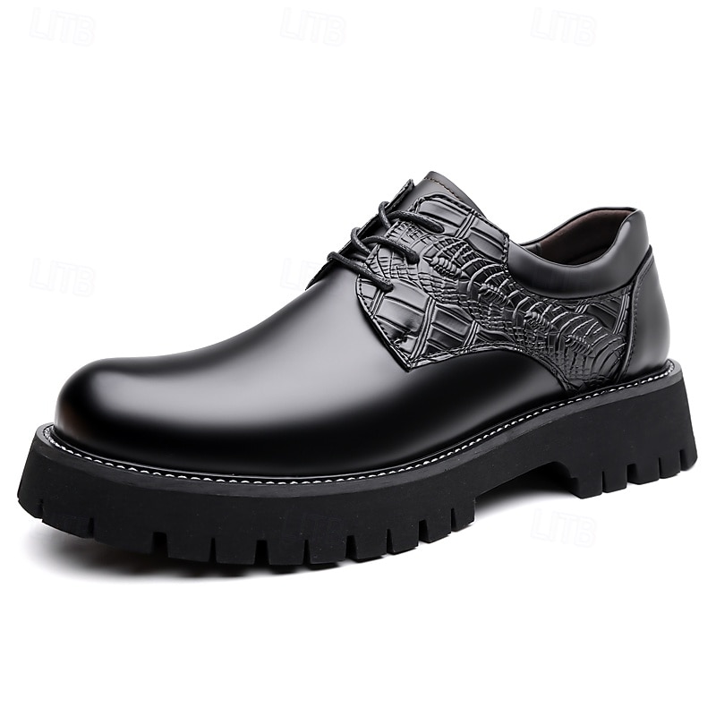 Schwarze formelle Oxford-Abendschuhe für Herren – klassische Business-Schnürschuhe mit strukturierten Details fürs Büro, Hochzeiten und besondere Anlässe 2026 - $69.99 –P1