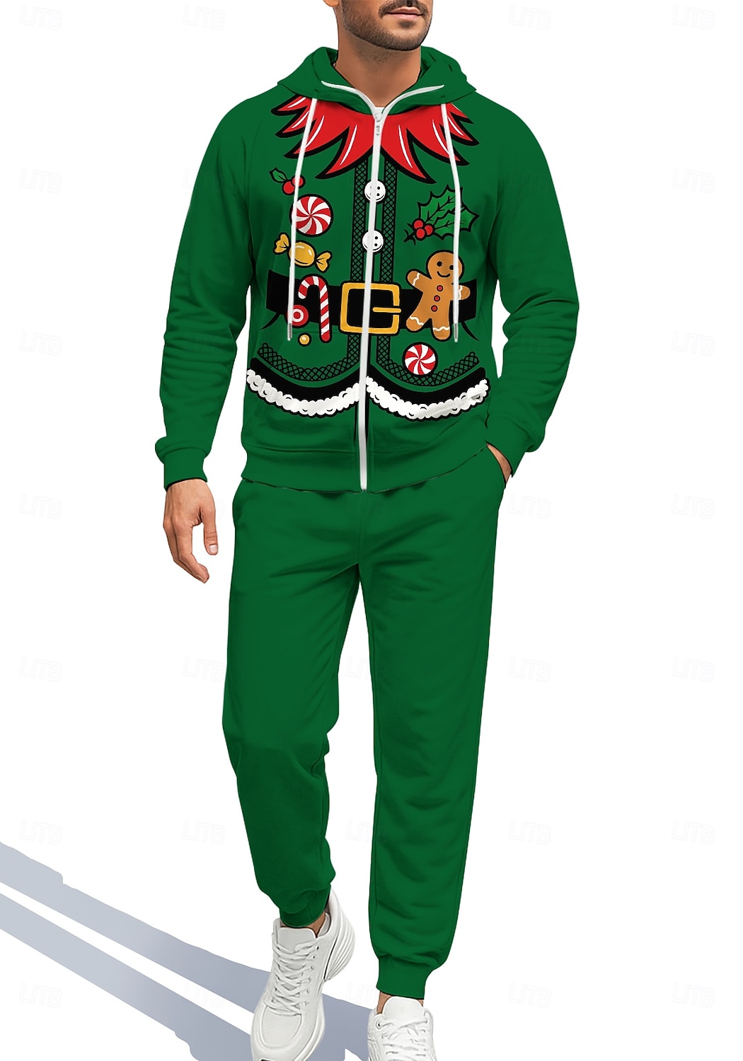 Natale Per uomo Felpa con cappuccio Tuta da Ginnastica Felpa con cappuccio con zip Coulisse Tasche Pantaloni Felpa con Cappuccio Felpa Autunno Rosso Verde Allenamento in Palestra Casuale Pallacanestro del 2025 a $41.99 –P4