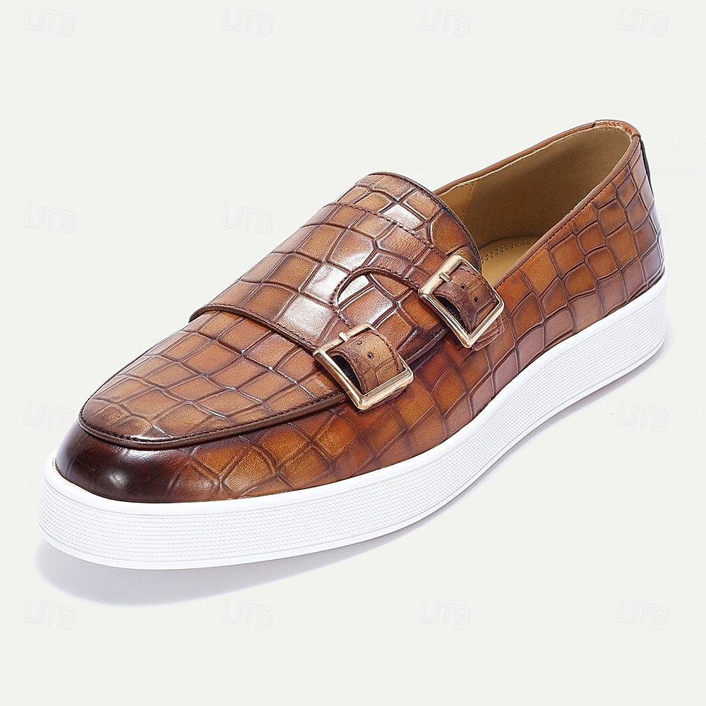 Mocassins en cuir véritable à motif crocodile pour homme avec double boucle – chaussures habillées de luxe à enfiler pour les affaires, les mariages et les occasions formelles de 2025 ? $94.99 –P1