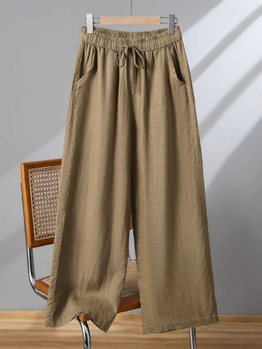 Per donna Pantaloni in cotone e lino Gamba larga Chinos Vintage Essenziale Casual Lunghezza intera Vita Alta Semplice Tasca Fascia Elastica Comodo Morbido Confortevole Elasticizzato All'aperto del 2025 a $19.99 –P2