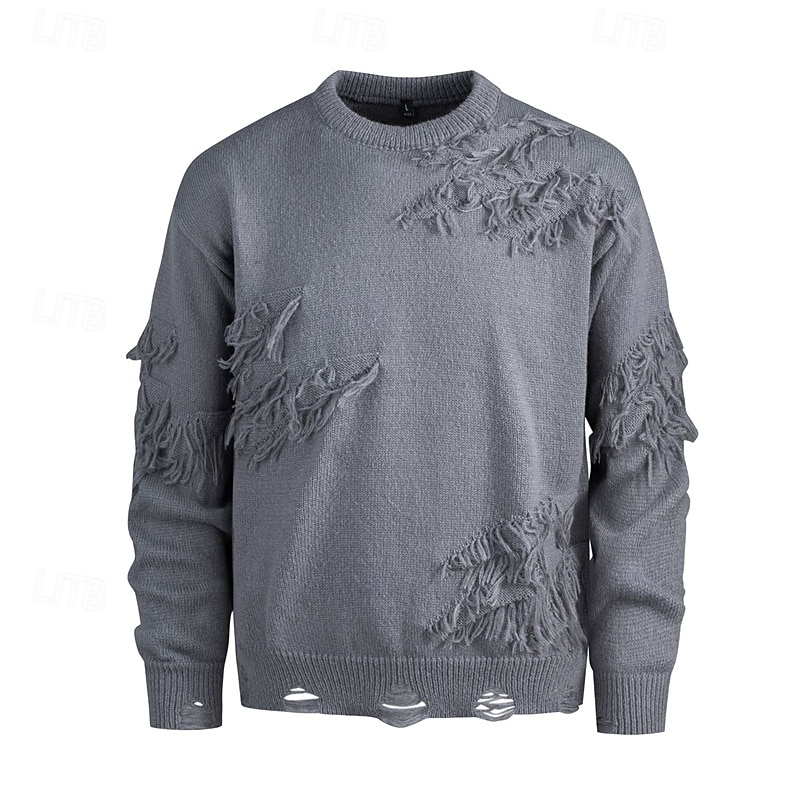 Herren Pullover Strickpullover Gerippt Stricken Normale Oberteile Gestrickt Zerrissen Einfach Rundhalsausschnitt Mode Basic Urlaub Alltagskleidung Bekleidung Herbst Winter Schwarz Khaki M L XL 2026 - $47.99 –P1